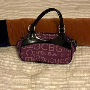 BCBGirls Purple Logo Jacquard Satchel with Black Trim